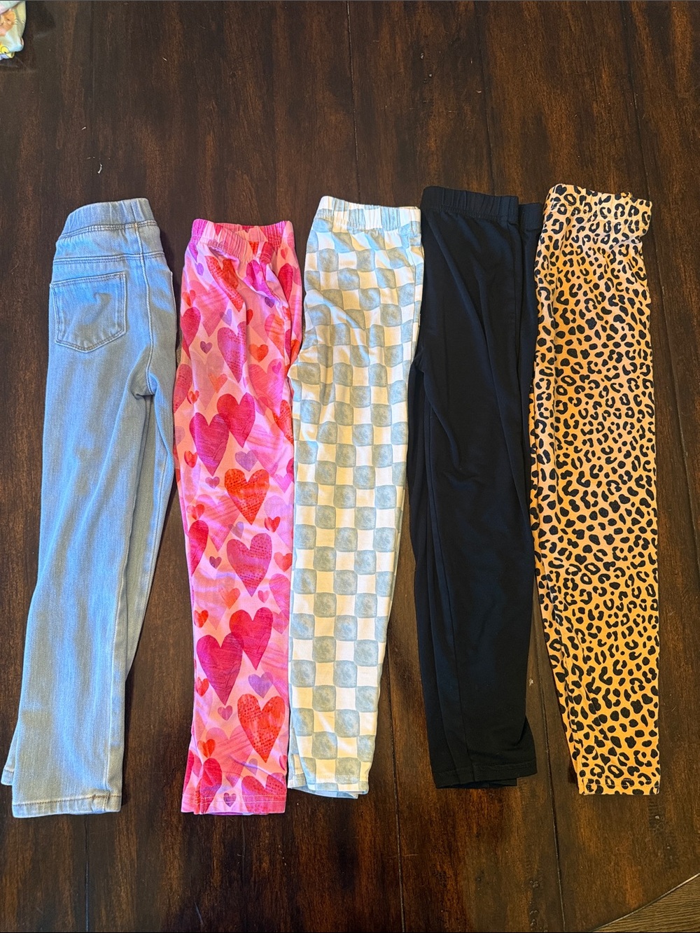Set of 5 : Girls' Multi-Pack Bottoms - Hearts, Checker, Black & Leopard Leggings